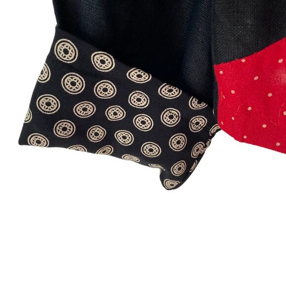 Elizabeth Vintage Patchwork Appliqué Linen Cotton Black Red Blazer Jacket small - Picture 4 of 8